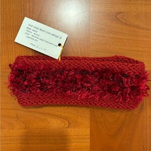 Handmade Red Knit Winter Headband with Fuzzy Detail